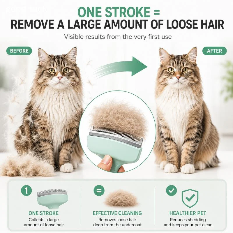 AnswerPet Deshedding Brush With Safe Rounded Teeth Non Slip Handle Perfect For Dogs Cats Home Grooming Removes Loose Fur Easily