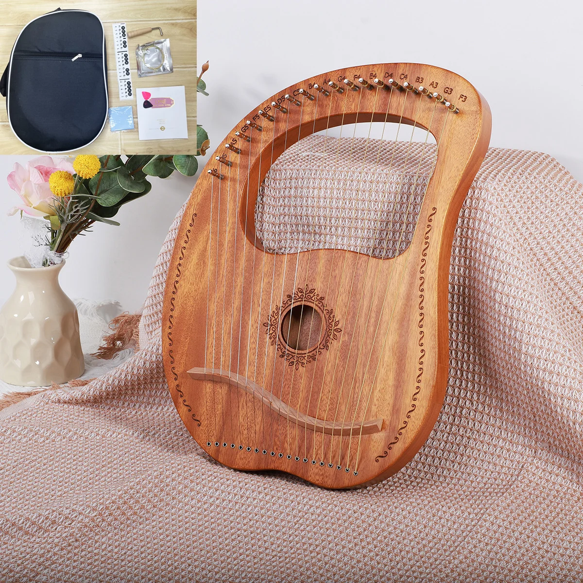 16 Strings Lyre Harp 7 19 strings Mahogany Wood Portable Harp with Bag Piano Musical Instrument With Spare Strings