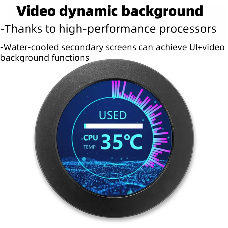 Portable 2.1-in IPS Water-Cooled Secondary Screen Comapct Round LCD Display Computers Host CPU GPU Temperature Monitoring Screen