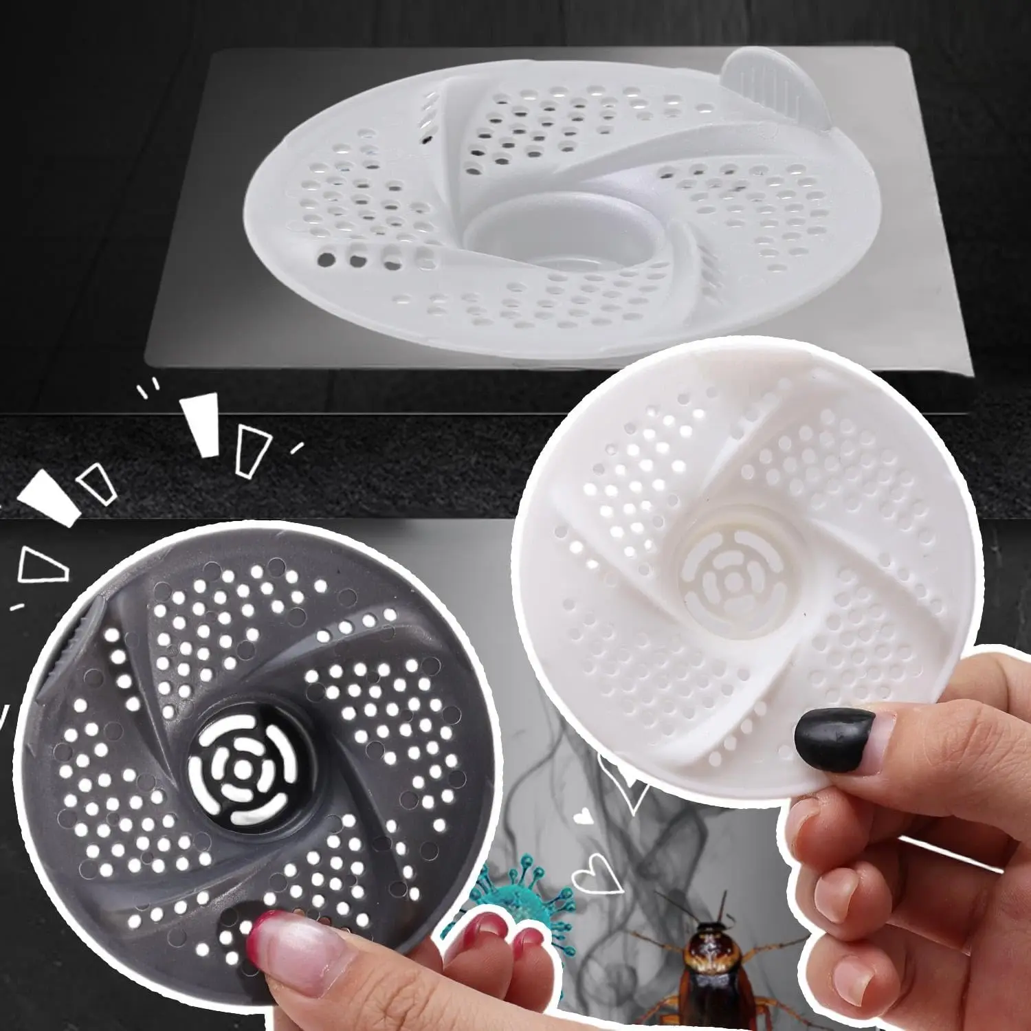 Anti-Clogging Drain Cover Rotating Mesh Sink Strainer Hair Catcher With Drain Holes Kitchen Bathroom Shower Drain Filter Cover view 2