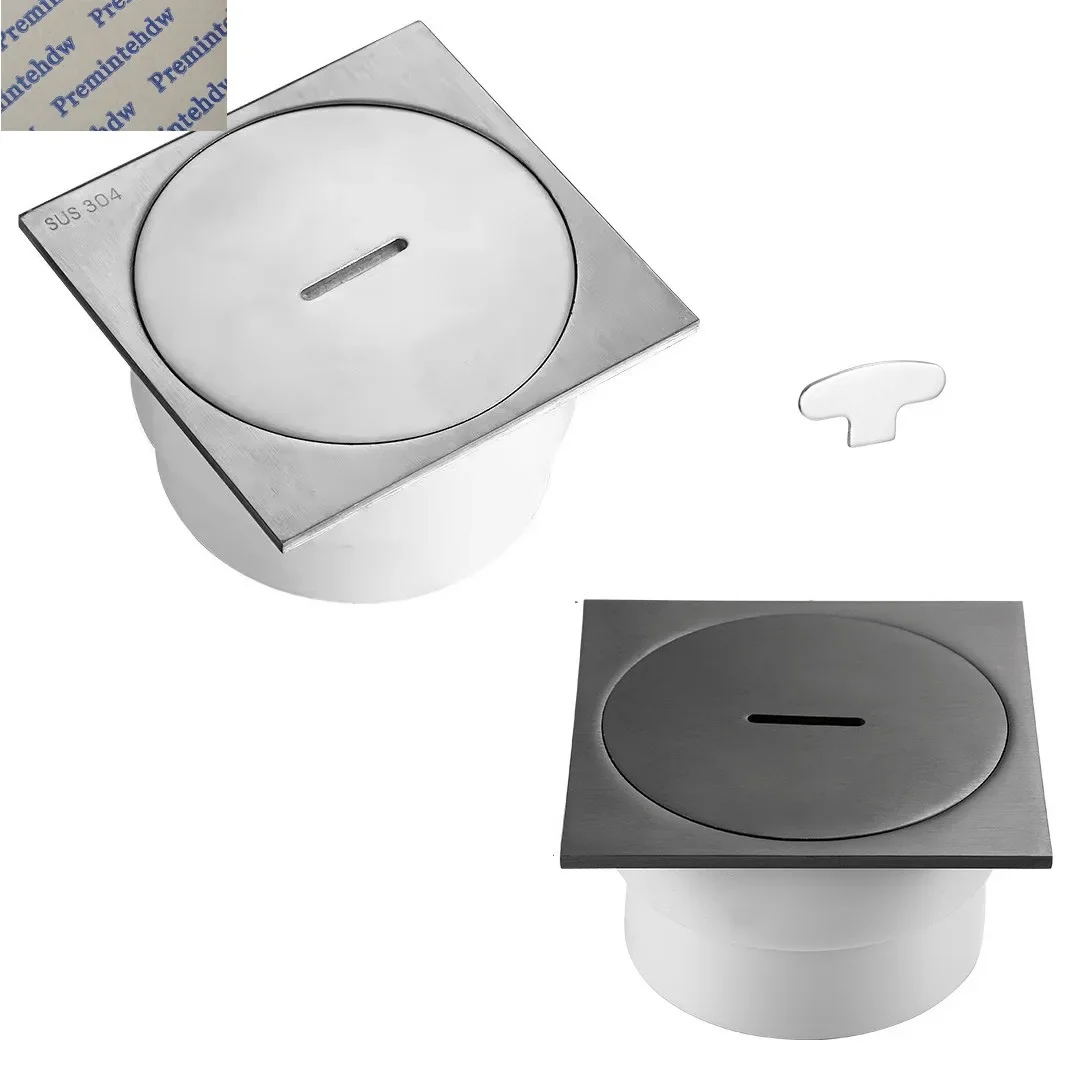 1Pc 304 Stainless Steel Square Round Floor Cleanout With Slotted Plug For Drain Pipe