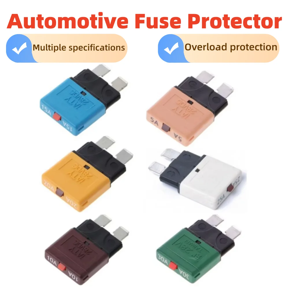 5A 10A-30A Circuit Breaker Blade Fuse 28V Resettable Manual Reset Fuse Adapter for Car Truck Boat Marine Car Insert Protector