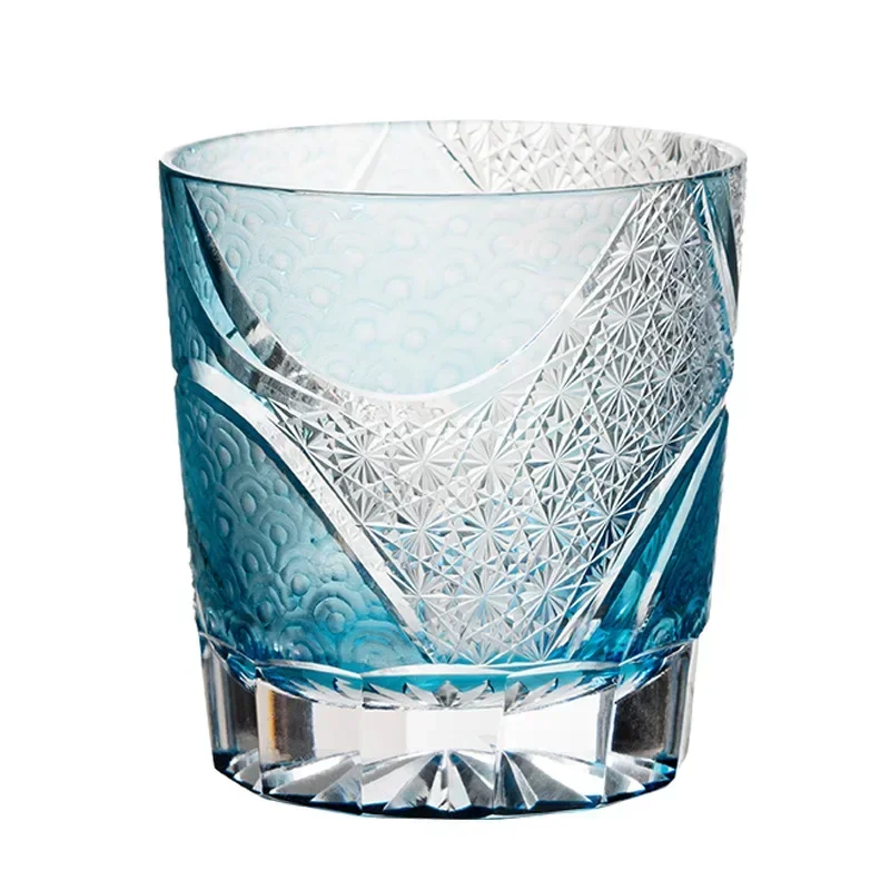 Edo cut ink blue cloud hand-carved glass