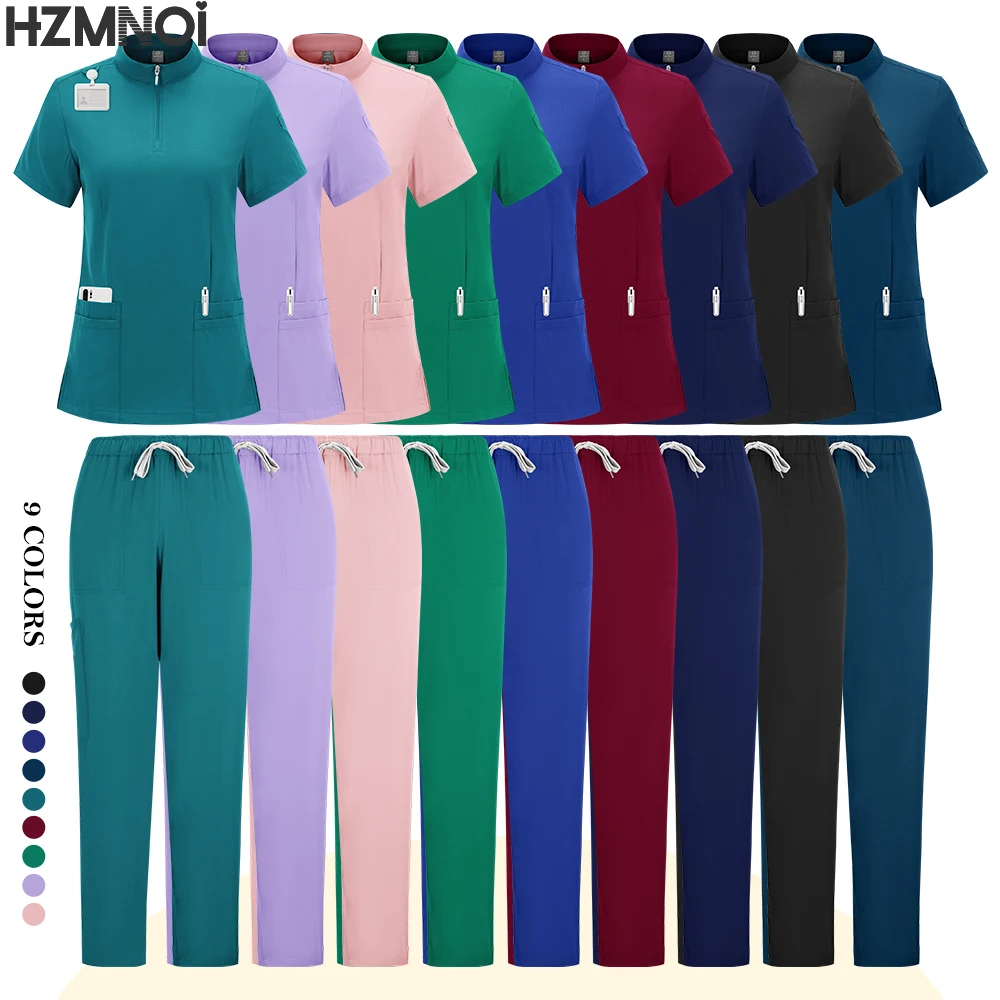 Groothandel Casual Korte Mouw V-hals Rechte Sets Apotheek Werkkleding Medische Verpleegster Uniform Scrubs Vrouwen Set Verpleging Uniformen