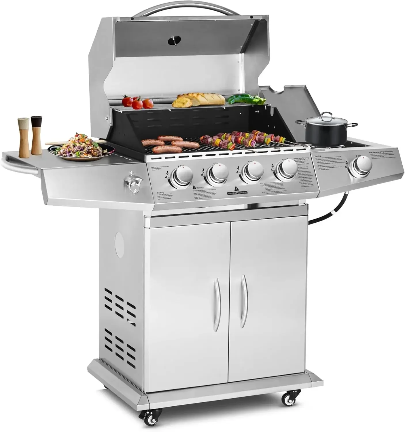 

Polar Aurora Propane Gas Grill 4 Burners with Side Burner, Stainless Steel Grill Cart with Wheels for Outdoor Patio Garden Backy