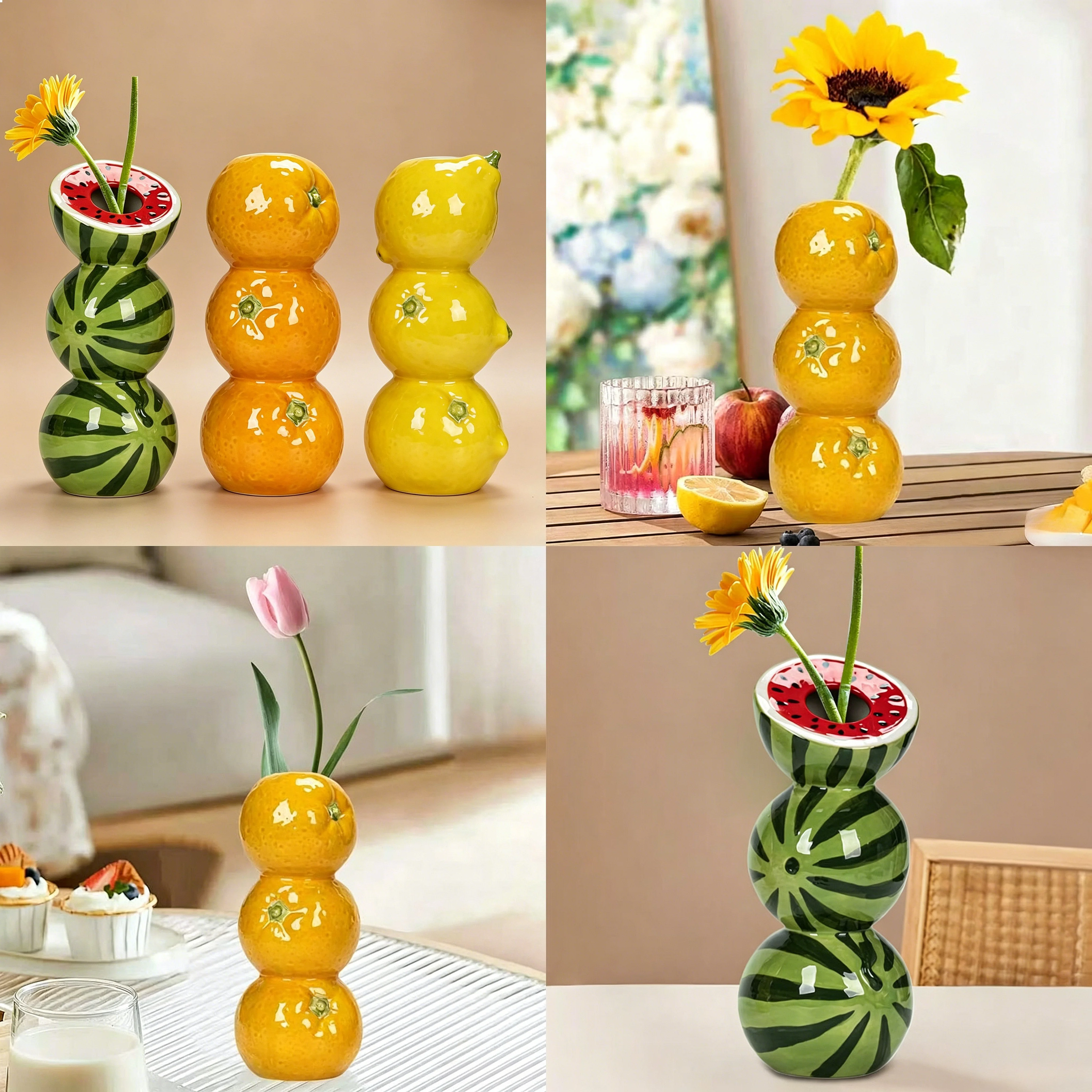 Funny Watermelon Lemon Fruit Shape Vase Home Plants Aesthetic Floral Arrangement Display Bottle