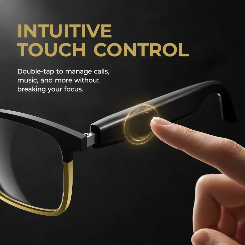 SMART BLUETOOTH GLASSES, PHOTOCHROMIC AUTO LIGHT‑ADJUSTING LENSES WITH TOUCH CONTROL, HANDS‑FREE CALL & MUSIC EARPHONE GLASSES FOR DRIVING CYCLING OUTDOOR WORK DAILY USEe