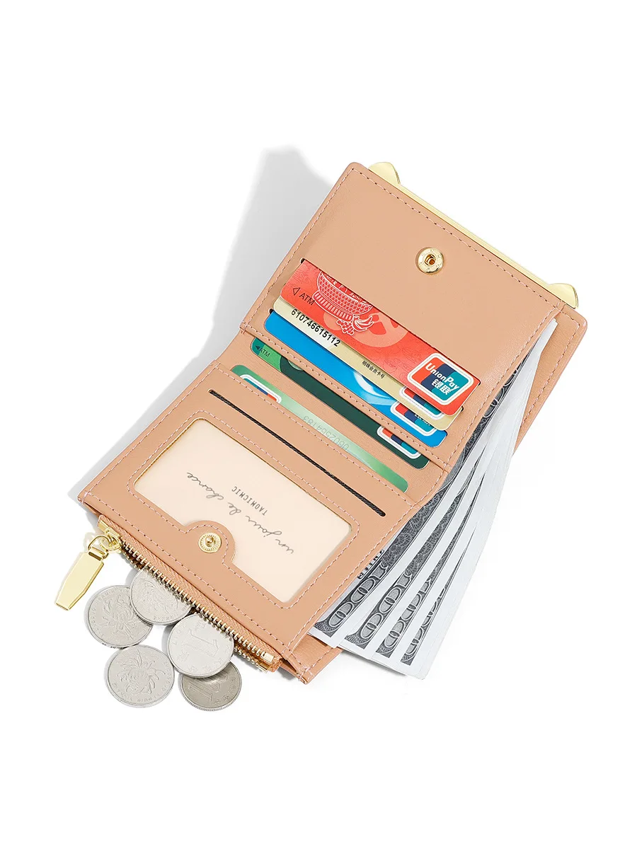 Kurze Geldbörse im koreanischen Stil für Damen, minimalistischer einfarbiger Kartenhalter, Münzgeldbörse mit mehreren Steckplätzen, modische kompakte Geldtasche