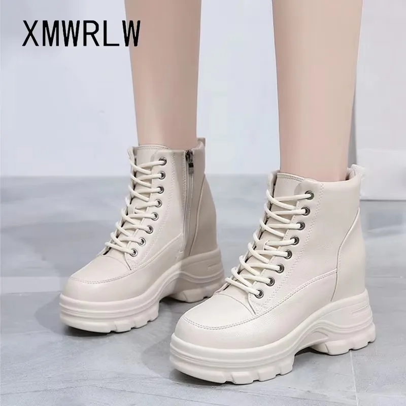 

XMWRLW ботильоны, осенние женские ботинки, модные ботильоны на платформе, увеличивающие рост, 2024, женская кожаная зимняя обувь, ботинки