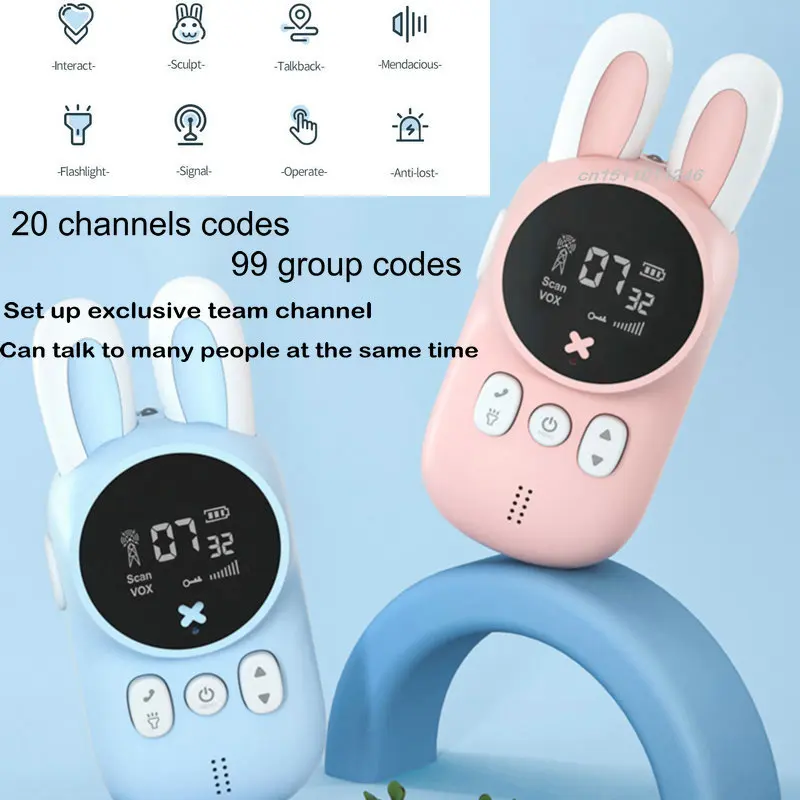 2pcs Children\'s walkie talkie set Portable Handheld Children s Mini Toys Transceiver 3KM Range UHF Radio Lanyard Interphone Bab