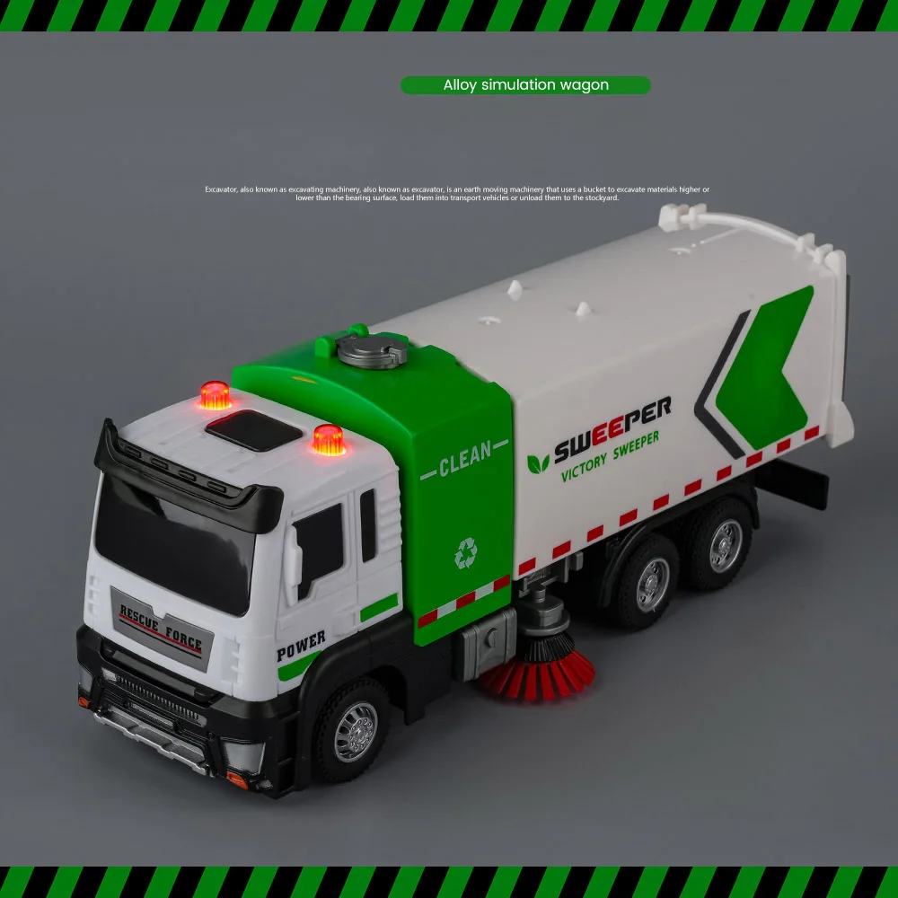 1:32 City Road Sweeper Sanitation Clean Vehicles Model Simulation Truck Street-sweeping Car Model Sound Light Toy Children Gift