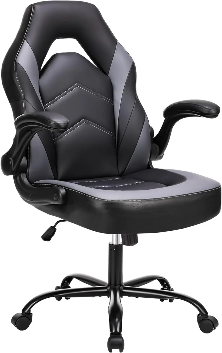 

Computer Game Desk Chair - Ergonomic Pu Leather Lumbar Support, Height Adjustable High Ba Video Game With Flip-Up Armrest,