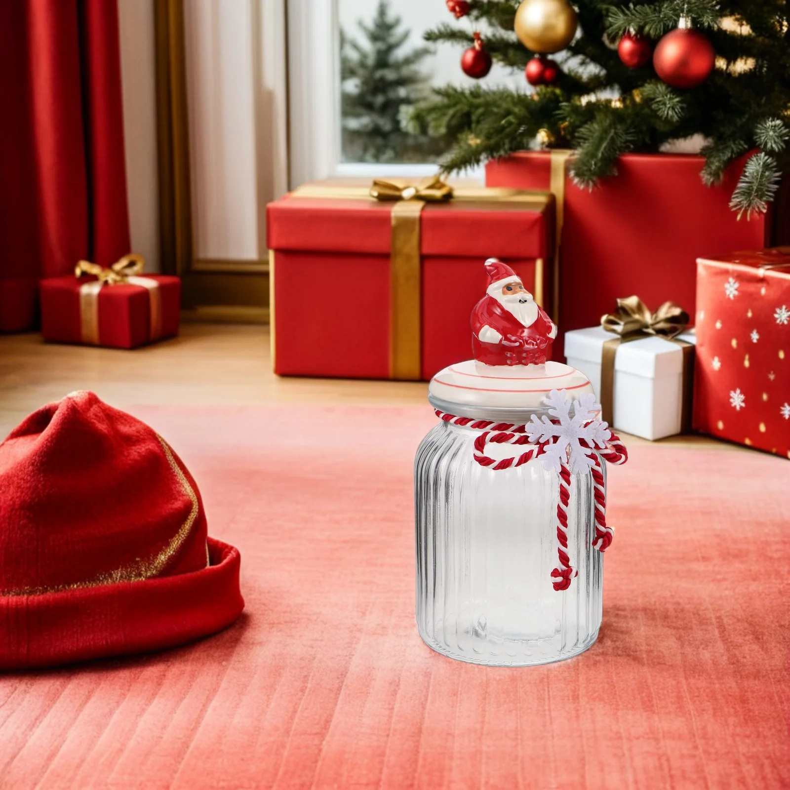 

Christmas Cookie Jar Glass Food Storage Container Holiday Candy Box Biscuit Holder Sealed Canister Lid Decorative Treat
