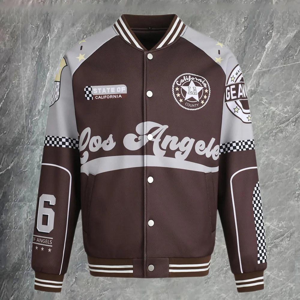 

Contrasting Colors Jacket Coats Print Stitching Baseball Jacket Hip Hop Streetwear Stitch Stage DJ Club Bomber Autumn Jacket Men