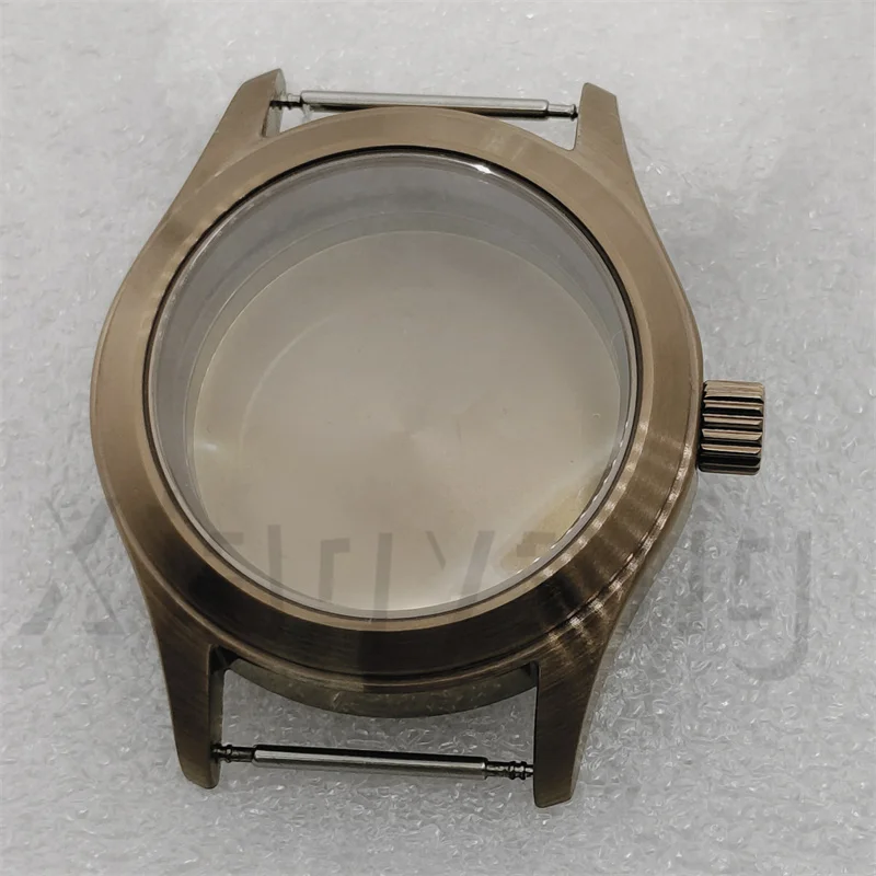 NONE 36MM/39MM Taucher-Pilotenuhrengehäuse aus gebürstetem Messing und Bronze, AR-blaues gewölbtes Saphirglas, passend für NH34 NH35 NH36 NH38 NH70 ETA2824 PT5000 6