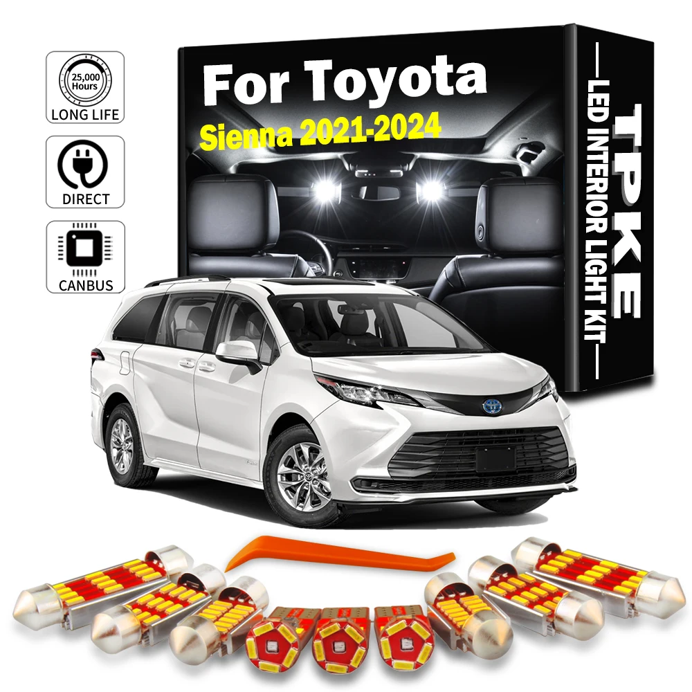 TPKE 17Pcs LED Interior Map Dome Sunvisor Number Plate Light Kit Canbus For Toyota Sienna 2021 2022 2023 2024 Car Accessories