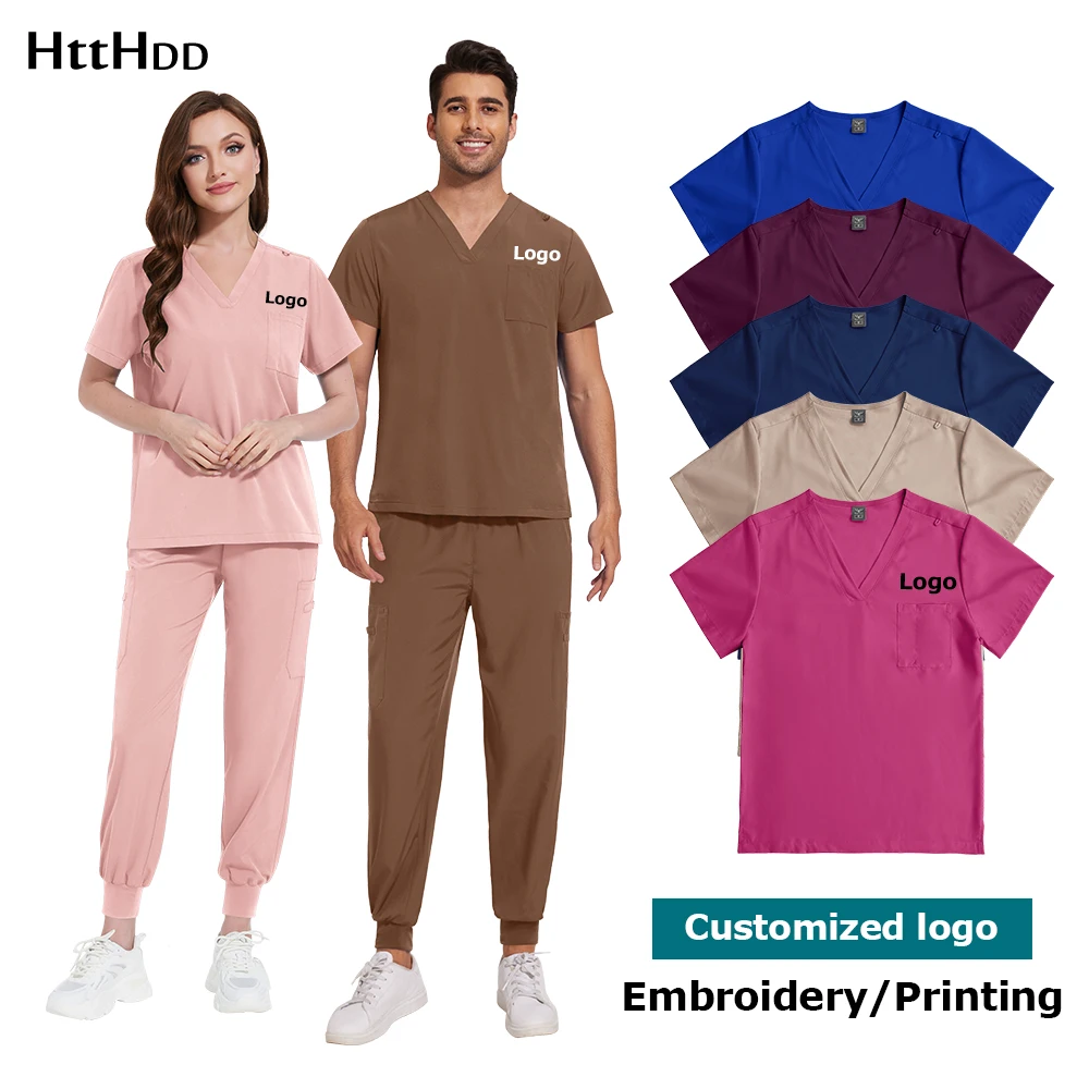 Customized LOGO Medical Uniforms Scrubs Set Stretch Scrub Tops Pants Nurse Uniform Doctor Surgery Overalls Beauty Salon Workwear