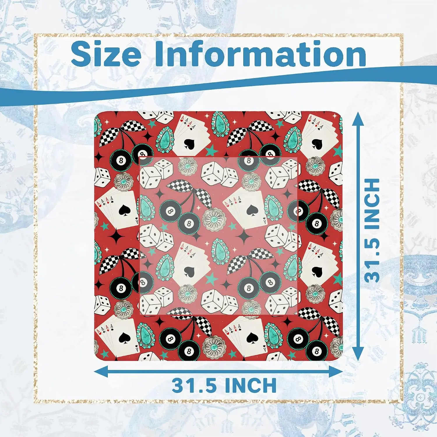 80cm Rustic Western Cowboy 8 Ball AntiSlip Mahjong Mat 31.5x31.5 Inch Red With Carry Bag for American Mahjong Poker Tile Games