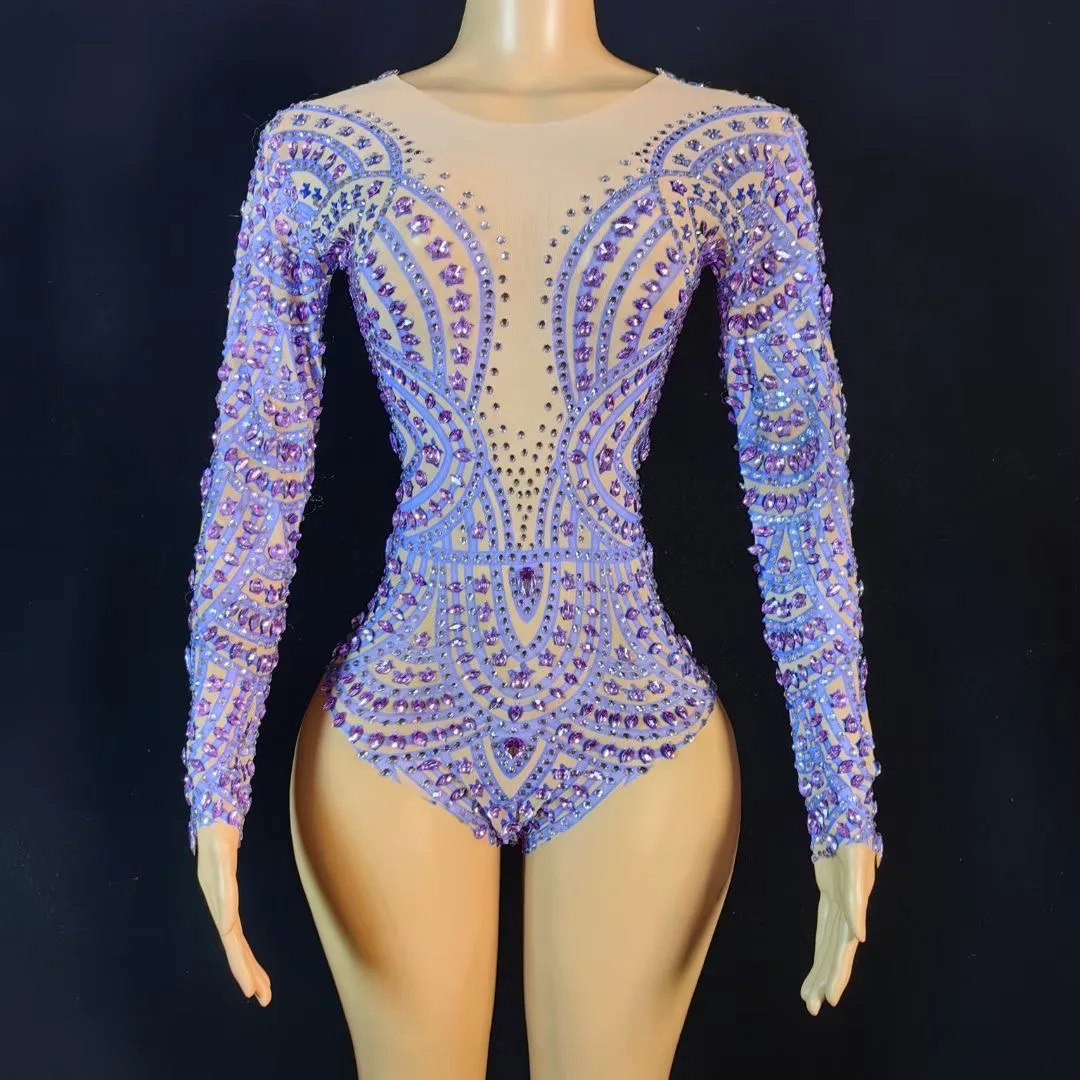 Imagem -05 - Bodysuit Cristal Diamante Brilhante para Mulheres Traje de Dança Stretch Festa Noturna Cantora Bailarina Show Roupa de Palco Performance Sexy