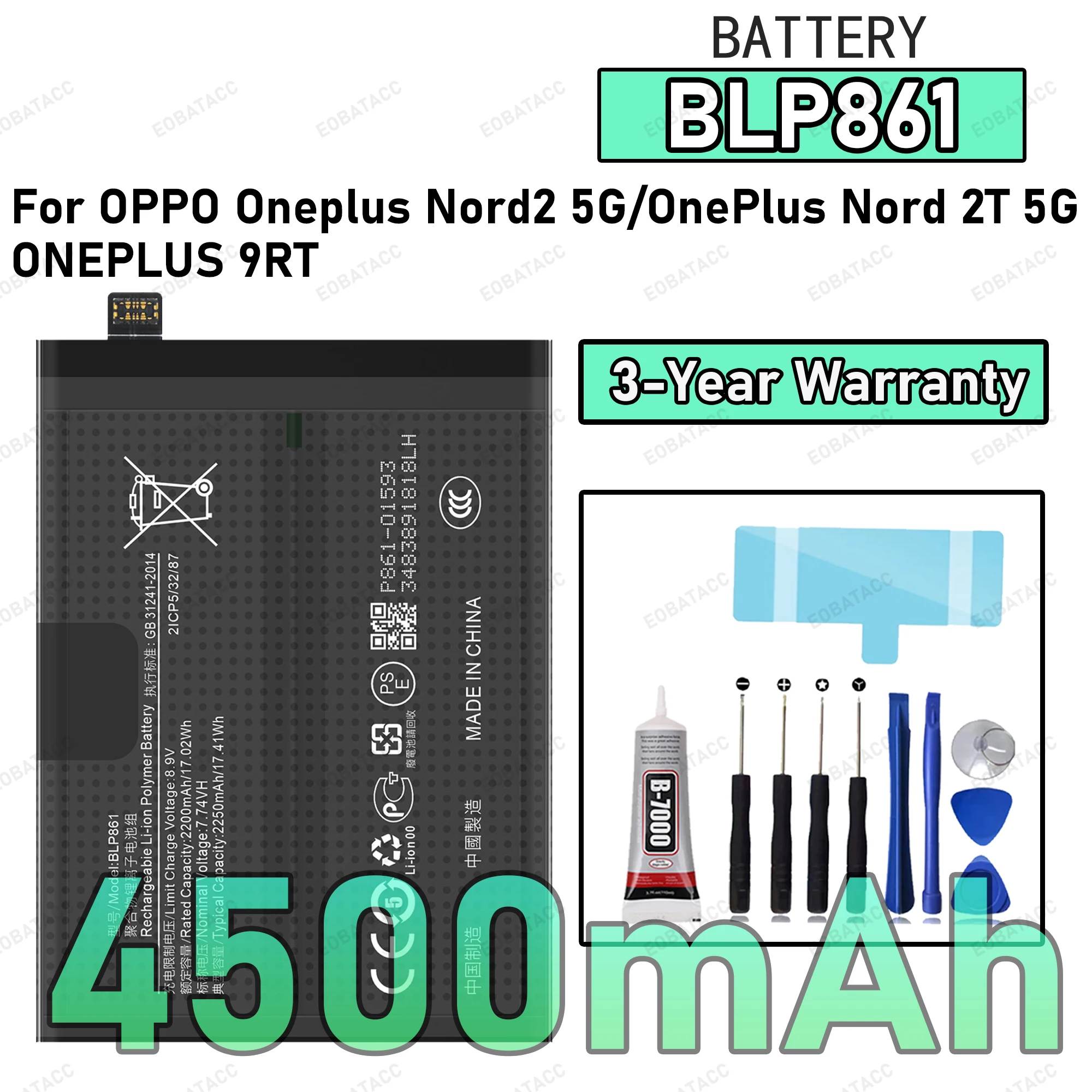 

100% New Original Battery BLP861 For OPPO Oneplus Nord2 5G/OnePlus Nord 2T 5G Battery+ Free Tools