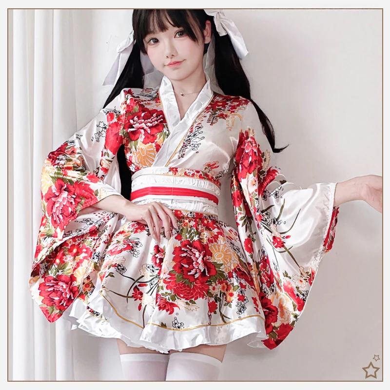 

Japanese Kimono Yukata Robes Kawaii Girls Floral Printed Haori Suit Lovely Lolita Dress For Women Maid Cosplay Costume
