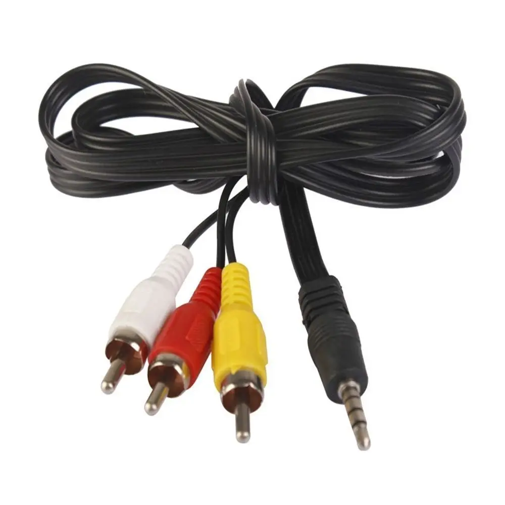Black Durable Converter 3 RCA Cord 3.5MM Jack To RCA Audio Cable AV Wire Video Cables
