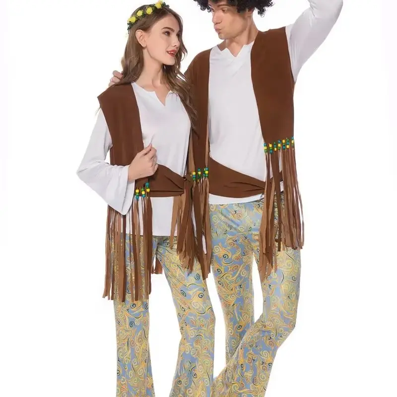 

Halloween Carnival Fancy Disguise Clothing Suit Party Night Club Adult Couple Retro 60s 70s Hippie Cosplay Costume