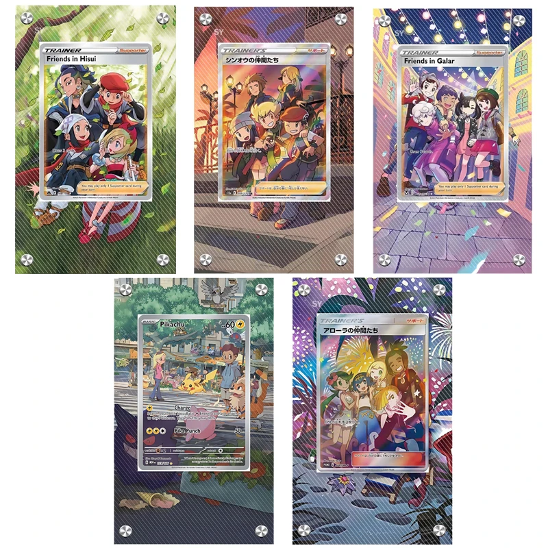 pokemon-amigos-serie-hisui-gaal-pikachu-acrilico-pintura-estendida-tijolo-preso-anime-cartao-arte-caso-de-exibicao-presente-15x9cm