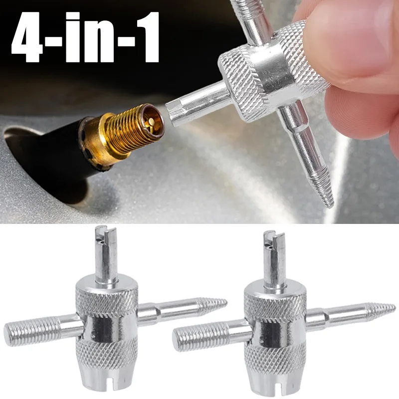 4-in-1 Tire Valve Stem Removal Tool Valve Stem Puller Tire Repair Tool Valve Core Removal Tool Tire Cleaning Cycling Accessories