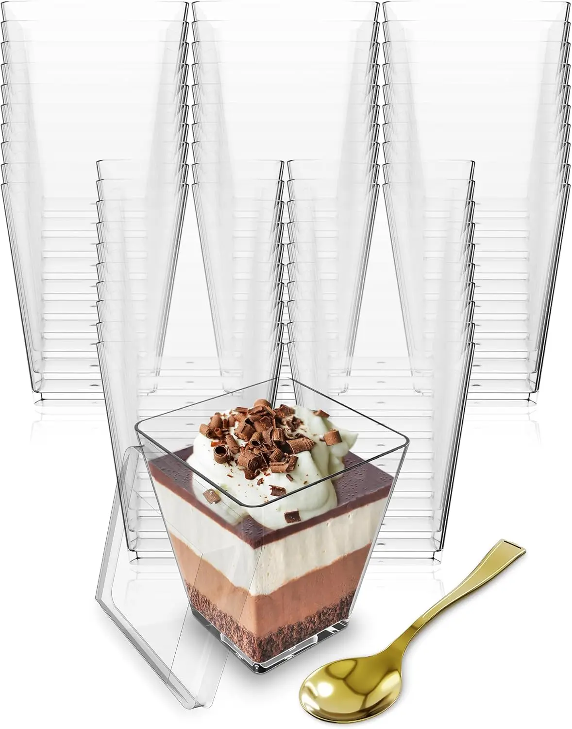 

Mini Dessert Cups with Lids and Spoons (100 PACK) (Gold Spoons) - 5 oz Plastic Parfait Cups with Lids Reusable - Plastic Dessert