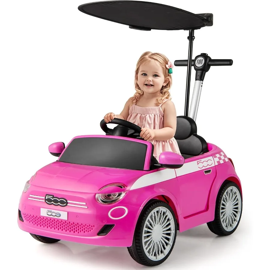 Carro push para crianças 3 em 1 licenciado Fiat 500e bebê deslizante andando com alça de controle de pais dossel ajustável apoio para os pés passeio