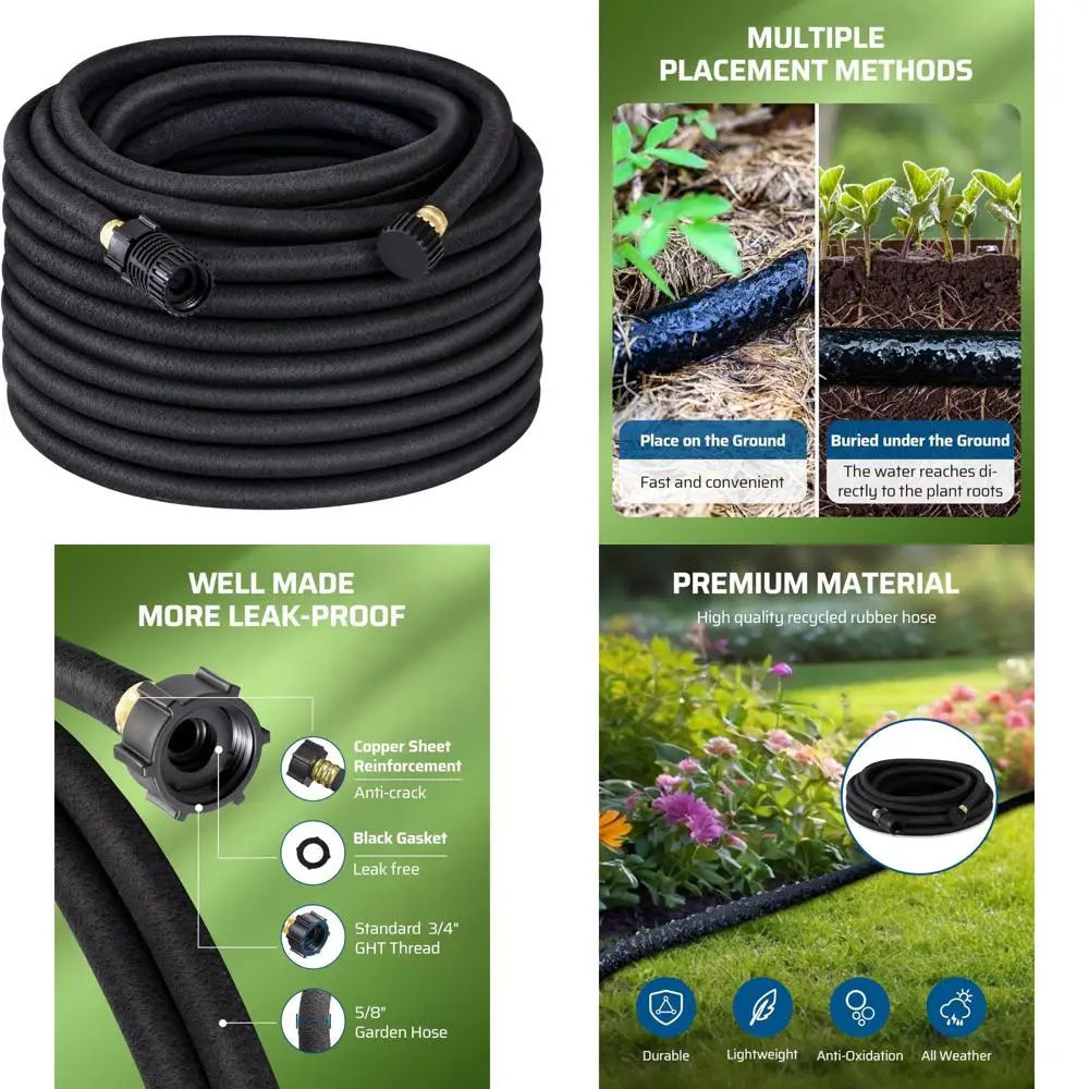 

100FT Round Drip Soaker Hose for Garden Beds, 5/8 Inch Diameter, with Pressure Regulator, Flexible and Leakproof, Saves 75% Wate