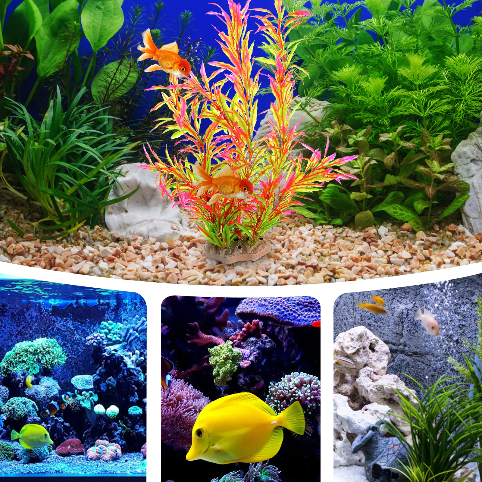 

9pcs Aquarium Plants Decorations for Fish Tank Plastic Artificial Supplies Realistic Durable Water Grass Set Pet Accessories