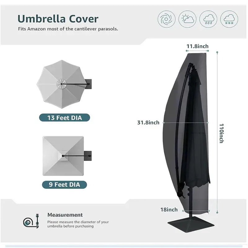 Waterproof Umbrella Cover UV Resistant Dustproof Durable Patio Outdoor Protective Canopy Garden Parasol Covers with Zipper Pole