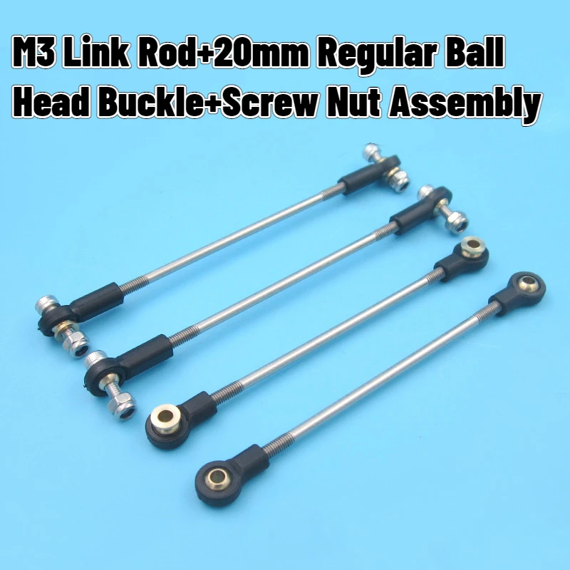 1pc M3*L25mm-300mm Metal Link Rod 20mm Regular Plastic Ball Head Buckle With Screw Nut Tie Rod End Assembly Adjustable Range 5mm