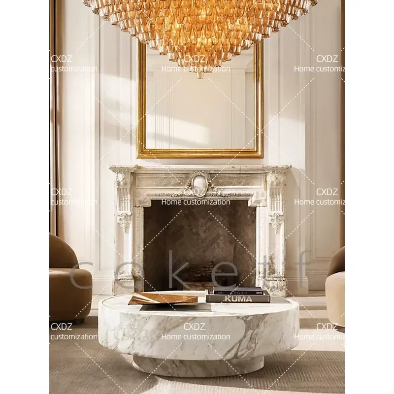 Wabi Sand Wind Simple Round Living Room Coffee Table Designer Model Room Light Luxury Internet celebrity Travertine Marble