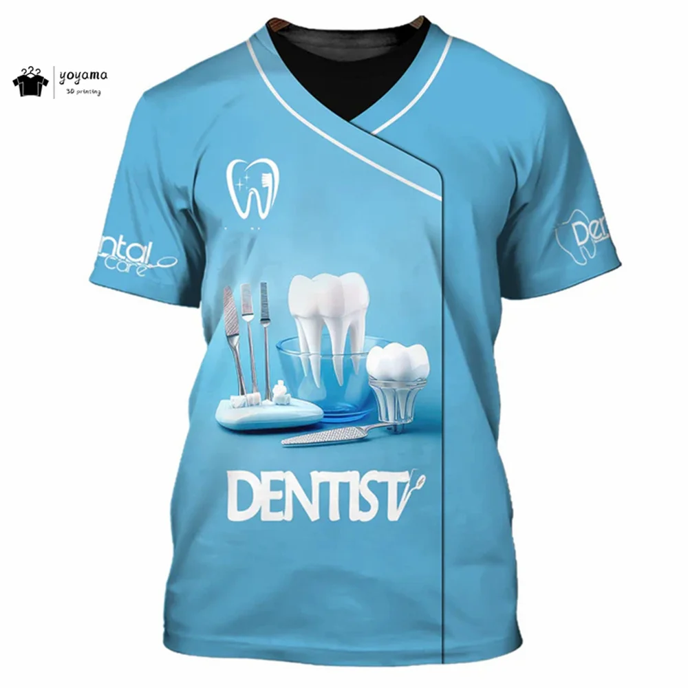 موضة تي شيرت رجالي ثلاثية الأبعاد طباعة تي شيرتات قصيرة الاكمام طبيب الأسنان ملابس العمل الصيف عادية المتضخم تي شيرت الرجال طبيب الأسنان الملابس #2