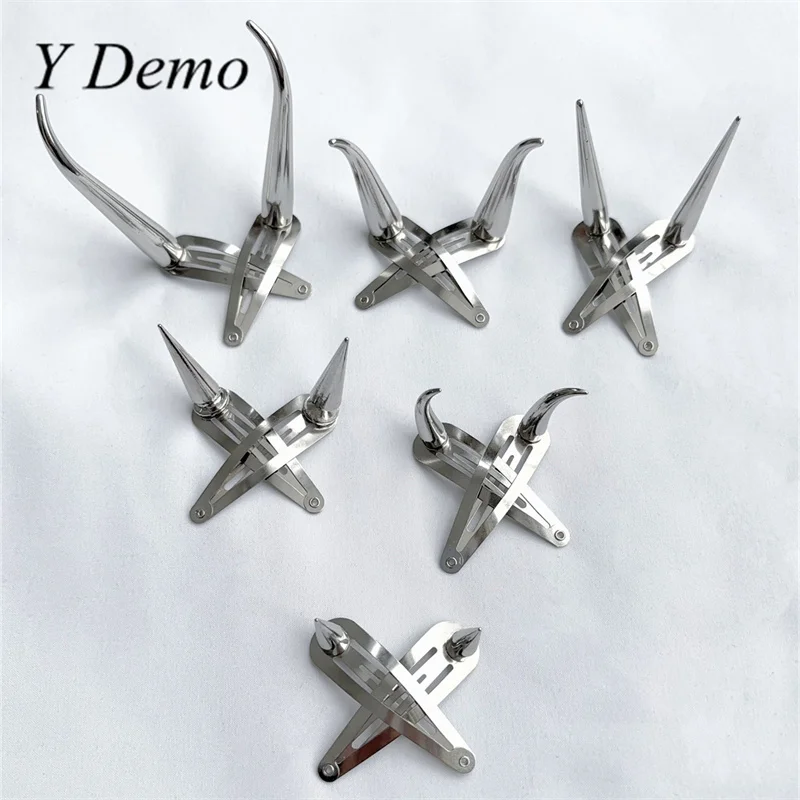 Y Demo 1 Pair Punk Alloy Sparks Hairclip Punk Electroplating Horns Hairpin Women Hair Accessory