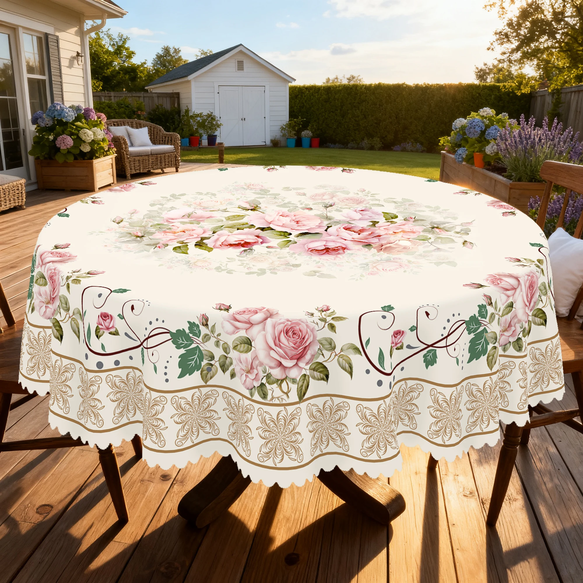 1-teilige bedruckte Tischdecke mit Blumenmotiv, Vintage-Bauernhaus-Stil, mit blühendem Rosenmuster-Design, geeignet für die Hochzeit im Frühling und Sommer, Muttertag, Jahrestag, Camping-Picknick, Urlaubsammlungen, Geburtstagsparty-Dekoration, Küchenzubehör, Tischdecke in Restaurants, perfekt als Geschenk für Restaurant, Terrößenveranstalterung, Terrundengeschenk im Freunde