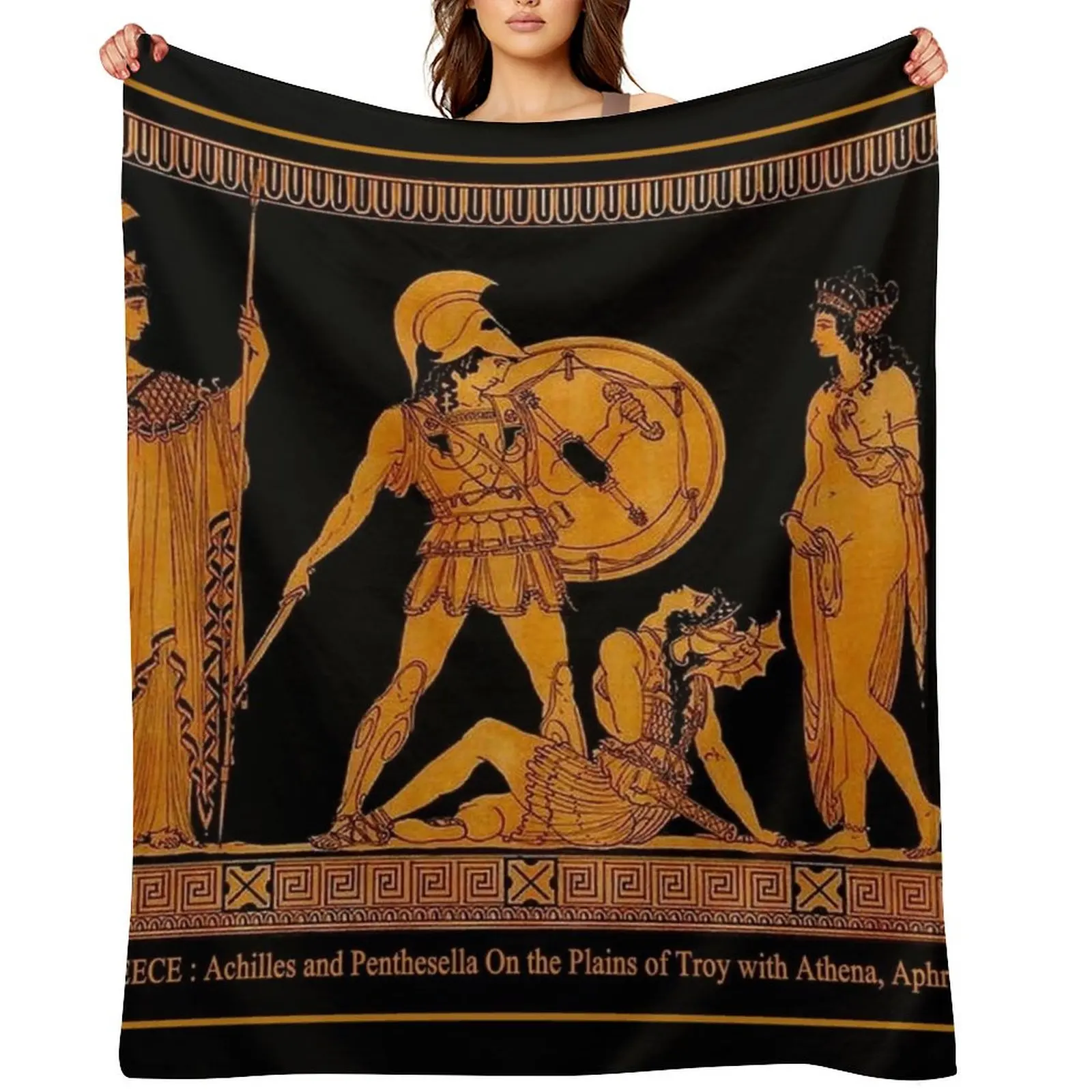 GREECE : Ancient God and Goddess Frieze Print Throw Blanket Shaggy Custom Loose anime Blankets