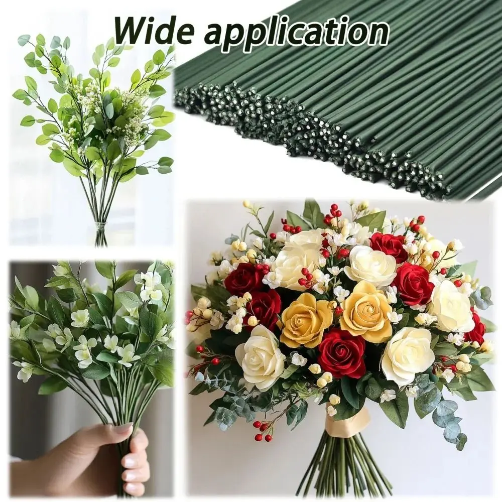 100Pcs/lot 15/20/25/30/40cm Artificial Green Flower Stems Floral Material DIY Wire Stem Handmade Flexible Iron