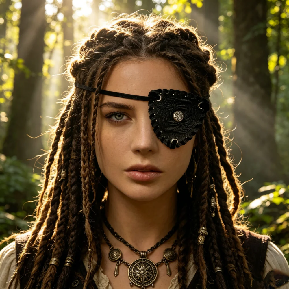 Vintage Pirate Leather Eye Patch Waist Accessory, Retro Rivet Eyepatch for Halloween Cosplay Costume