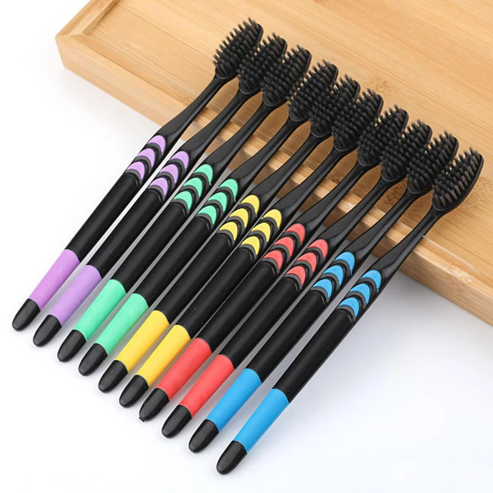 10 Pieces Toothbrush Soft Bristle Adult Bamboo Charcoal Household Fine Wool Tooth brush Antibacterial Men and Women Family