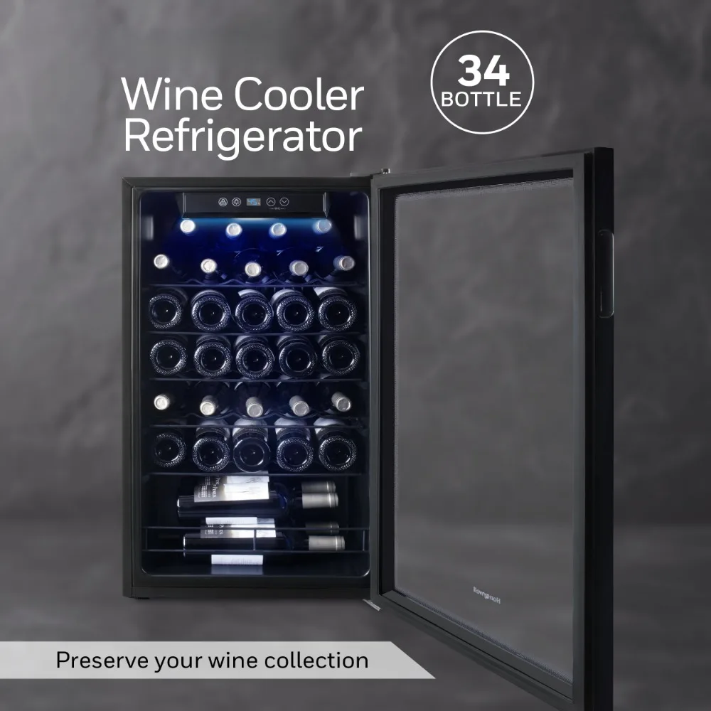 34 Bottle Compressor Wine Cooler Refrigerator, Large Freestanding Wine Cellar For Red, White, Champagne or Sparkling Wine