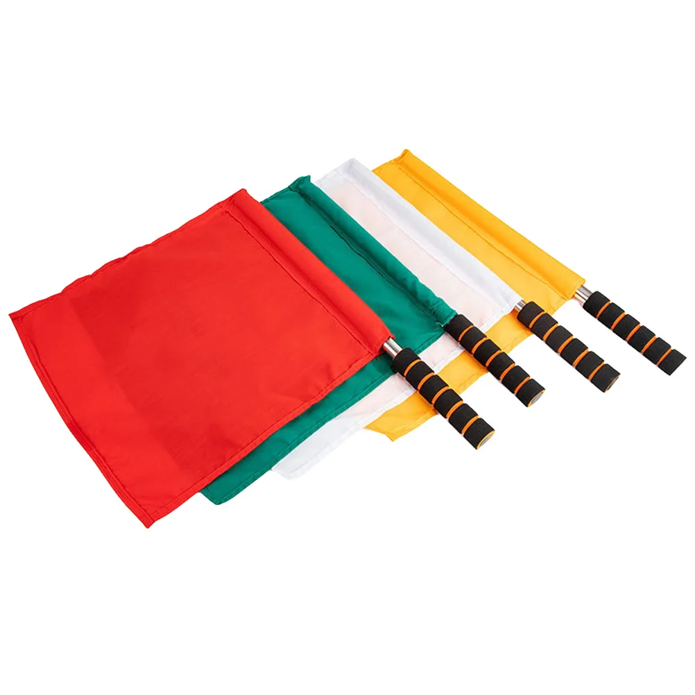 

4Pcs Soccer Referee Flags Handheld Colored Signal Flags Stainless Steel Rod Sports Equipment Referee Flag Match Signal Flag