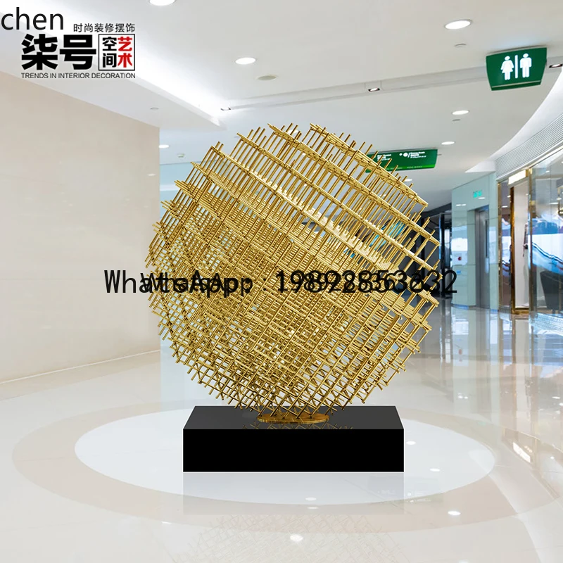 X4  floor-to-ceiling sculpture office building metal decoration creative stainless steel ornament