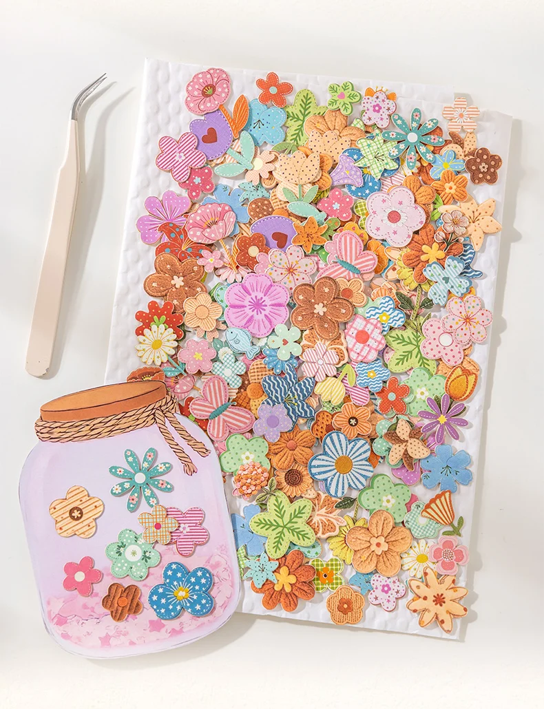 Journal GO Mini Flower Hard Card Sticker Set 90 Sheets of Floral & Plaid Patterns for Journaling Scrapbooking and DIY Crafts