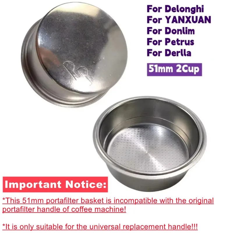 51MM Pressurized 1 hole Coffee Filter Basket Single/Double Cup For Delonghi ec685 ec680 51mm Portafilter Espresso Coffee Tools