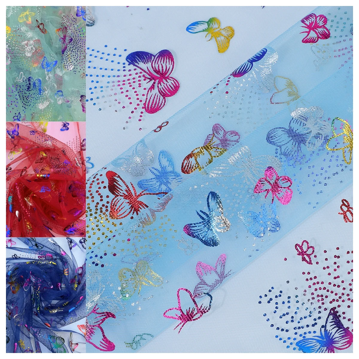 Красочная бабочка, золотая фольга, тюль, ткань для праздничного платья, детский костюм, сценическая одежда, декор, текстильный материал, мечтательная поставка для рукоделия