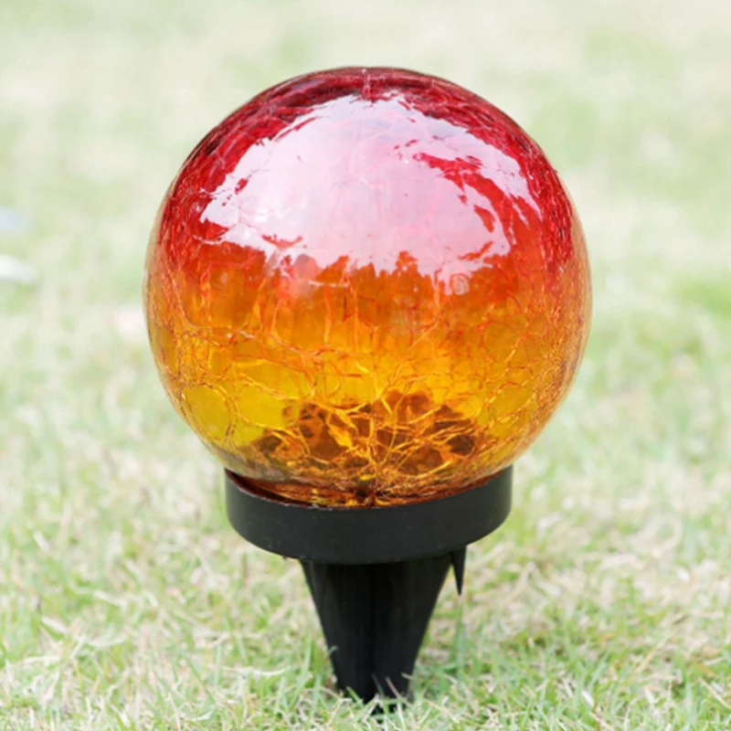 TKOH-2Pcs Solar Ball Lights Outdoor Garden Decor Cracked Glass Solar Lights Courtyard Decorative Pathway Courtyard Lawn